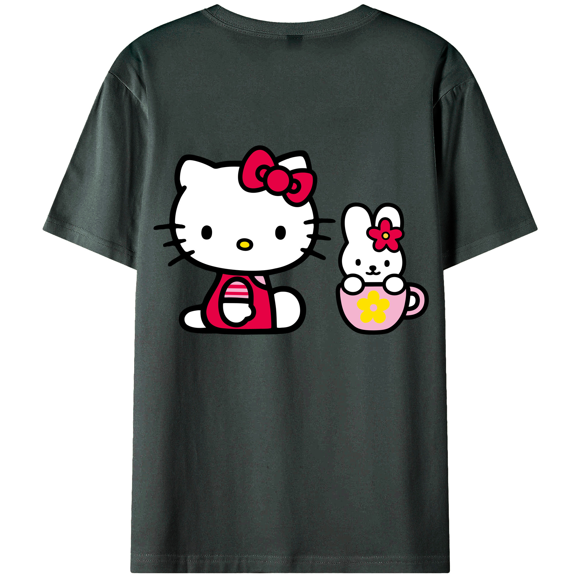 （画像用） Hello Kitty ハローキティ 綿100％ メンズ半袖Tシャツ（バックプリント） 通気性